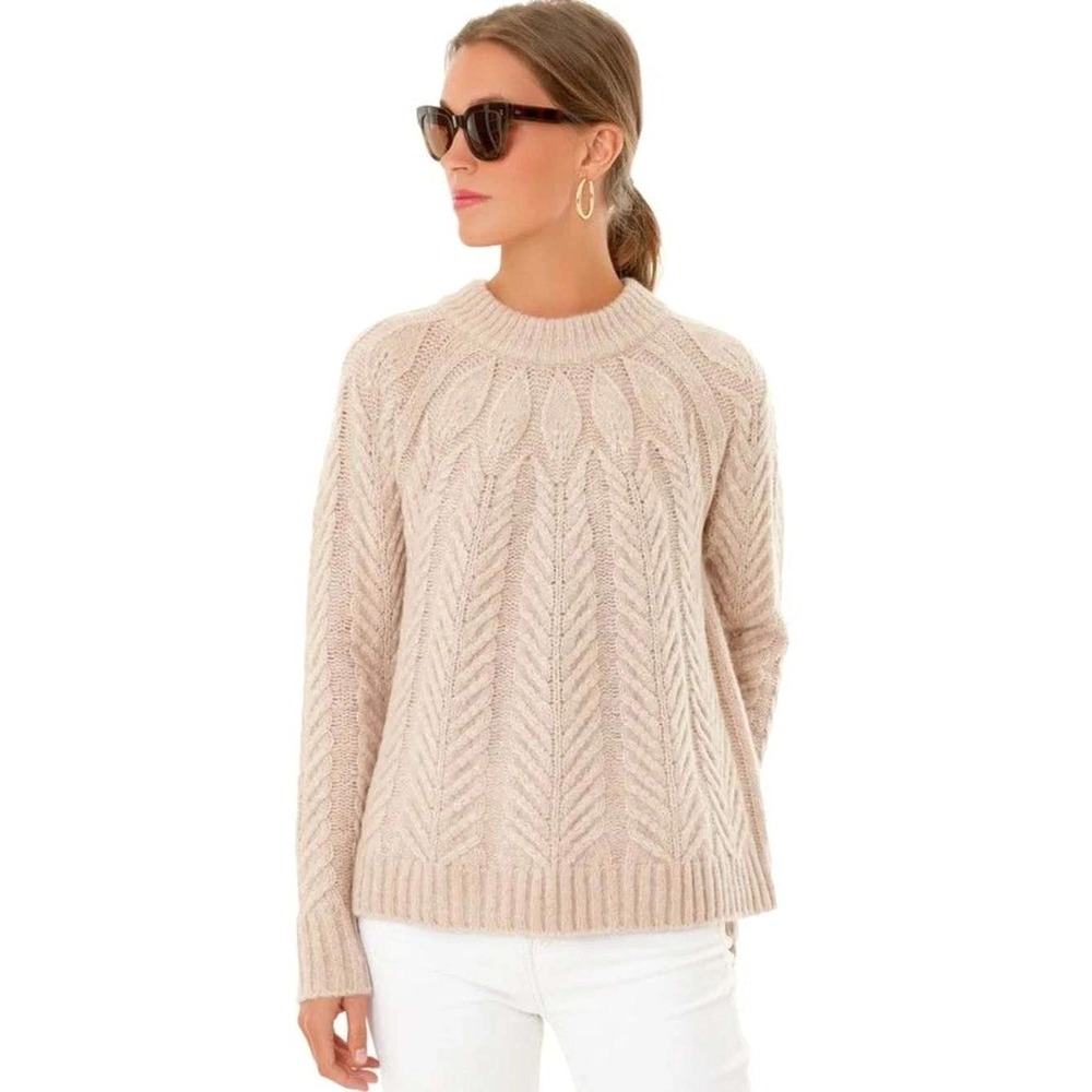 Tuckernuck Royal Peacock Cable Knit Pullover Sweater Size S Oatmeal Wool Blend